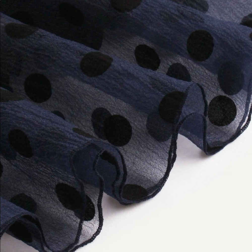 Dot Mesh Overlay Fluted Swing Collar Dress - Picture 4 of 5